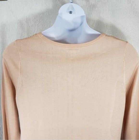 Calvin Klein Layered T-shirt Hem Sweater Beige Knit Chevron Pattern Size Large - Picture 12 of 15